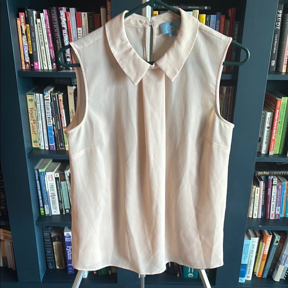 CeCe Light Pink Collared Sleeveless Blouse